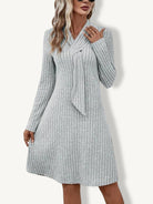 Women's Knit Dress - Ribbed Texture - Long Sleeve - Scarf Neck Elegant Fit by Lumina Vancouver