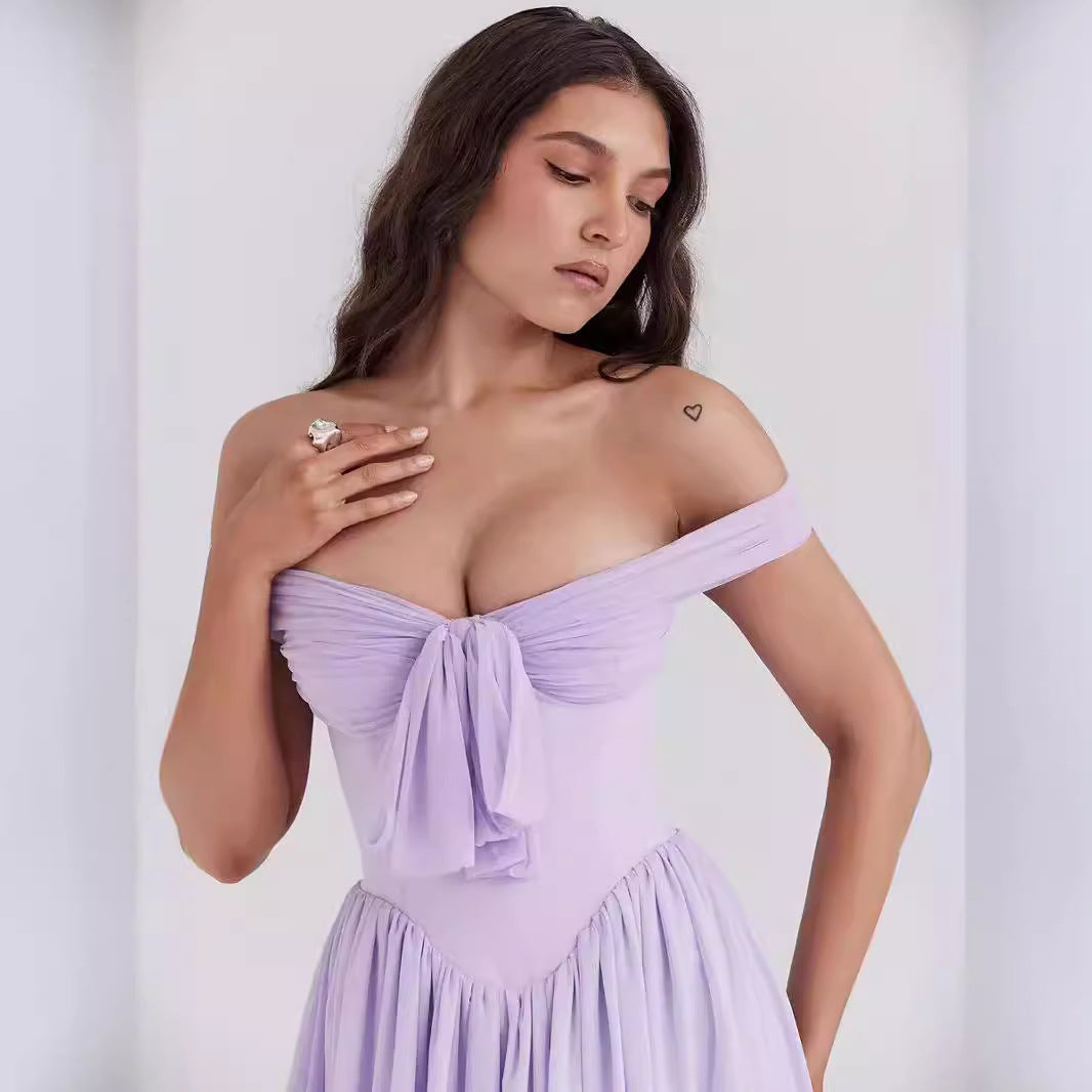 Women’s Mini Dress – Off Shoulder Fit and Flare – Bow Front – Lightweight Elegant Style by Lumina Vancouver