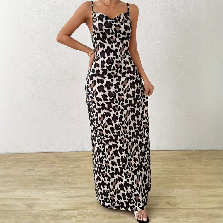 Women’s Sleeveless Dress – Slim Fit – Satin Look – Side Slit – Full Length – Printed by Lumina Vancouver
