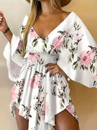 Women's Floral Print Dress - V-Neck - Long Sleeve - Smocked Waist - Ruffle Hem by Lumina Vancouver