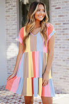 Women's Casual Dress - Tiered Knee-Length - Short Sleeve V-Neck - Relaxed Fit by Lumina Vancouver