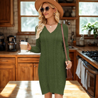 Women’s Knit Dress – Slim Fit – Wool Blend Cable Knit – V-Neck – Long Sleeve – Mini Length by Lumina Vancouver