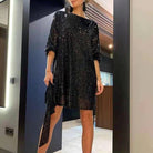Women's Sequin Mini Dress - Long Sleeve - Relaxed Fit - Asymmetrical Party Wear by Lumina Vancouver