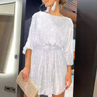 Women's Sequin Mini Dress - Long Sleeve - Relaxed Fit - Asymmetrical Party Wear by Lumina Vancouver