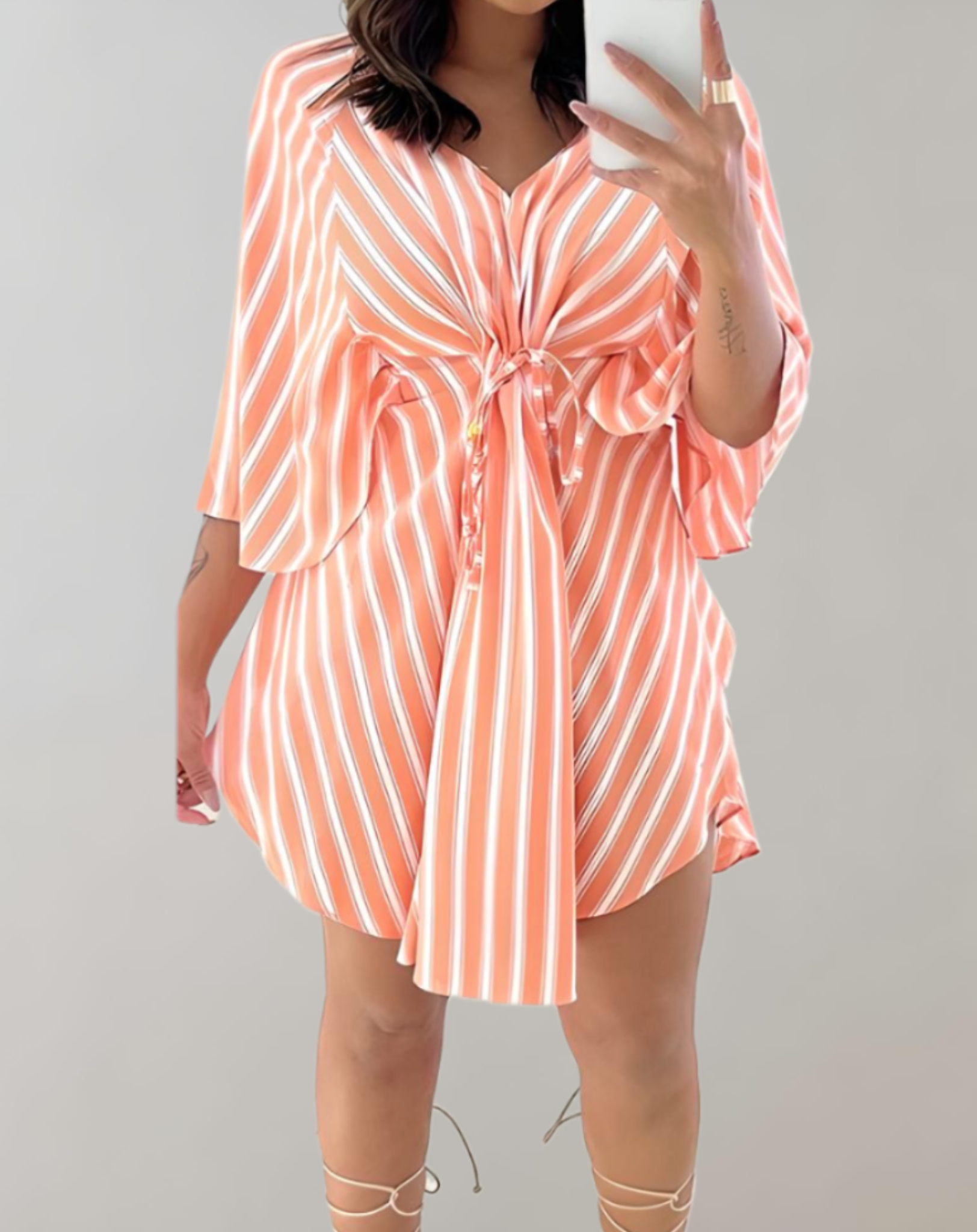 Women's Kaftan Dress - V-Neck - Tie Waist - Flowy Three-Quarter Sleeves - Lightweight by Lumina Vancouver