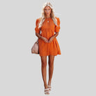 Women's Short Dress - Empire Waist - Puff Sleeves - Lightweight Textured Fabric - Relaxed Fit by Lumina Vancouver
