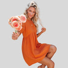 Women's Short Dress - Empire Waist - Puff Sleeves - Lightweight Textured Fabric - Relaxed Fit by Lumina Vancouver