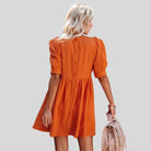 Women's Short Dress - Empire Waist - Puff Sleeves - Lightweight Textured Fabric - Relaxed Fit by Lumina Vancouver