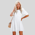 Women's Short Dress - Empire Waist - Puff Sleeves - Lightweight Textured Fabric - Relaxed Fit by Lumina Vancouver