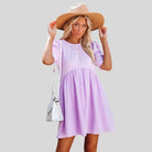 Women's Short Dress - Empire Waist - Puff Sleeves - Lightweight Textured Fabric - Relaxed Fit by Lumina Vancouver