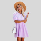 Women's Short Dress - Empire Waist - Puff Sleeves - Lightweight Textured Fabric - Relaxed Fit by Lumina Vancouver