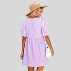 Women's Short Dress - Empire Waist - Puff Sleeves - Lightweight Textured Fabric - Relaxed Fit by Lumina Vancouver