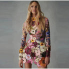 Women's Mini Dress - Floral Embroidery - Sheer Mesh - Long Sleeve Elegant Fit by Lumina Vancouver