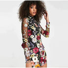 Women's Mini Dress - Floral Embroidery - Sheer Mesh - Long Sleeve Elegant Fit by Lumina Vancouver
