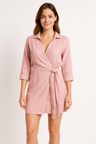 Women’s Wrap Dress – Cotton Linen Blend – Slim Fit – Mini Length – Collared V-Neck by Lumina Vancouver
