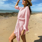 Women’s Wrap Dress – Cotton Linen Blend – Slim Fit – Mini Length – Collared V-Neck by Lumina Vancouver