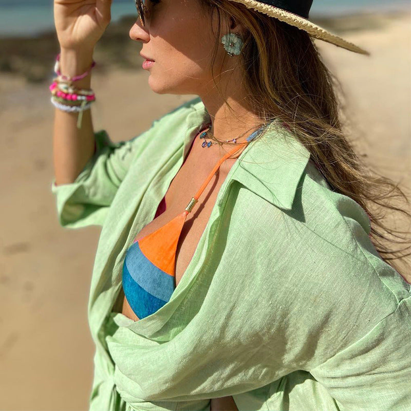 Women’s Wrap Dress – Cotton Linen Blend – Slim Fit – Mini Length – Collared V-Neck by Lumina Vancouver