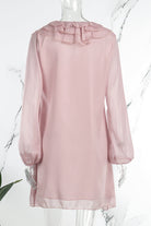 Women's Dress - Knee Length Flowy Fit - V-Neck Ruffle Lace Detail - Sheer Long Sleeve by Lumina Vancouver
