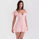 Women’s Mini Dress – Lace A-Line Fit – Deep V-Neck – Flutter Sleeve Party Wear by Lumina Vancouver