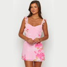 Women’s Mini Dress – Bodycon Fit – Ruffled Straps – Floral Print – Bow Neckline by Lumina Vancouver