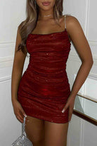 Women's Bodycon Mini Dress - Ruched Metallic Stretch - Thin Straps Partywear by Lumina Vancouver