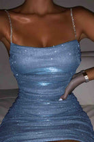 Women's Bodycon Mini Dress - Ruched Metallic Stretch - Thin Straps Partywear by Lumina Vancouver