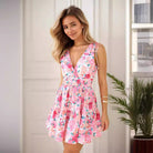 Women's Mini Dress - Sleeveless Deep V-Neck - Smocked Waist - Tiered A-Line Silhouette by Lumina Vancouver