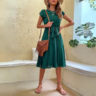 Women's Midi Dress - Short Sleeve - Round Neck - Waist Tie - Flowy Lightweight Fit by Lumina Vancouver