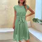 Women's Midi Dress - Short Sleeve - Round Neck - Waist Tie - Flowy Lightweight Fit by Lumina Vancouver