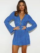 Women’s Bodycon Mini Dress – Deep V-Neck – Cut-Out Waist – Pleated Long Sleeve Fit by Lumina Vancouver