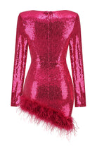 Women's Mini Dress - Sequin Embellished - Sweetheart Neckline - Feather Trim - Long Sleeve by Lumina Vancouver