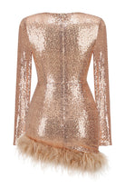 Women's Mini Dress - Sequin Embellished - Sweetheart Neckline - Feather Trim - Long Sleeve by Lumina Vancouver
