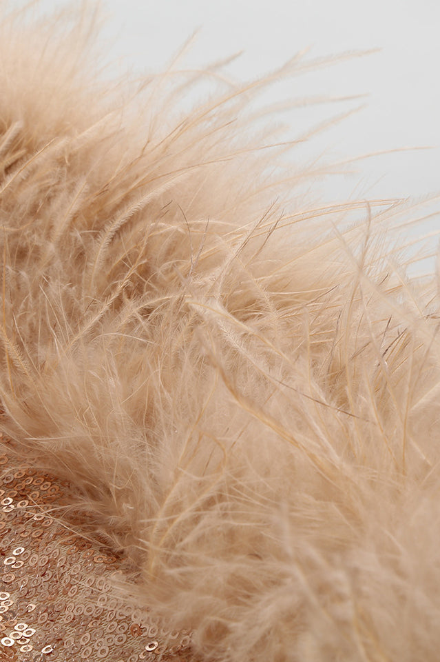 Women's Mini Dress - Sequin Embellished - Sweetheart Neckline - Feather Trim - Long Sleeve by Lumina Vancouver