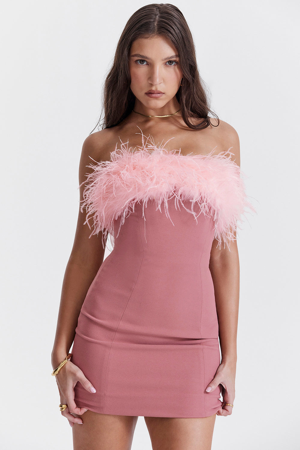 Women’s Mini Dress – Bodycon Fit – Strapless Fur Trim – Evening Cocktail Wear by Lumina Vancouver