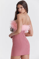 Women’s Mini Dress – Bodycon Fit – Strapless Fur Trim – Evening Cocktail Wear by Lumina Vancouver