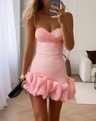 Women's Mini Dress - Spaghetti Straps - Sweetheart Neckline - Ruffled Hem by Lumina Vancouver