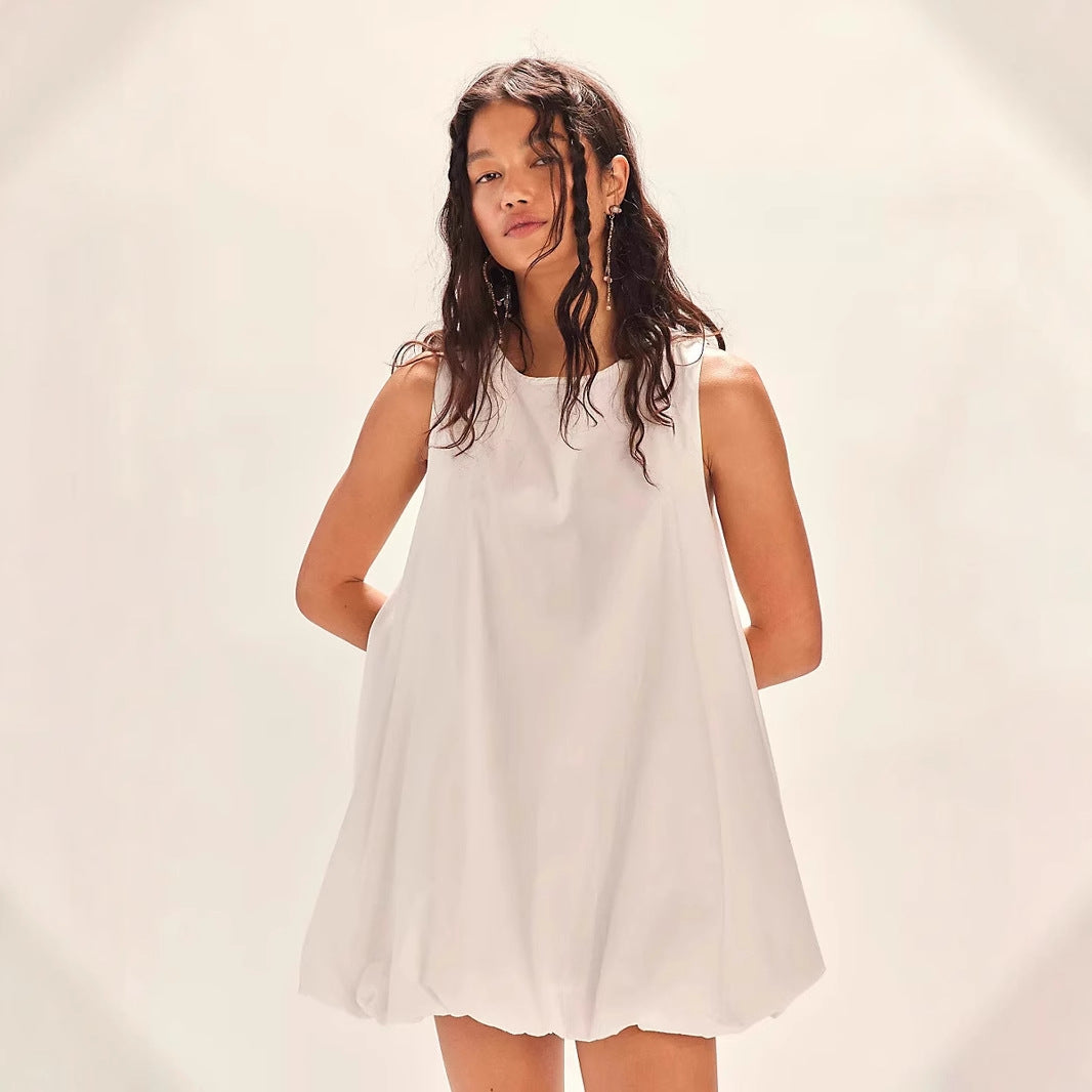 Women’s Mini Dress – 100% Cotton – Sleeveless Loose Fit – Backless Lantern Hem by Lumina Vancouver