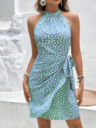 Women’s Short Dress – Slim Fit – Halter Neck – Wrap Style – Abstract Print – Zipper Back by Lumina Vancouver