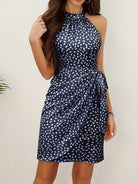 Women’s Short Dress – Slim Fit – Halter Neck – Wrap Style – Abstract Print – Zipper Back by Lumina Vancouver