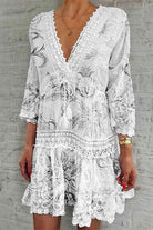 Women's Boho Dress - Deep V-Neck Crochet Lace - Bell Sleeve Flowy Tiered Hem by Lumina Vancouver