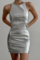 Women's Mini Dress - Metallic Finish - Sleeveless High Neck - Elegant Party Wear by Lumina Vancouver