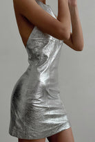 Women's Mini Dress - Metallic Finish - Sleeveless High Neck - Elegant Party Wear by Lumina Vancouver