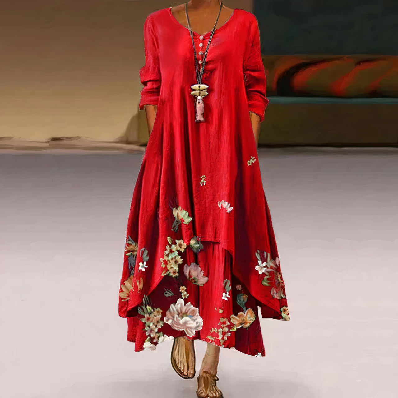 Women's Casual Dress - Relaxed Fit - Long Sleeve - Button Detail - Asymmetrical Hem by Lumina Vancouver