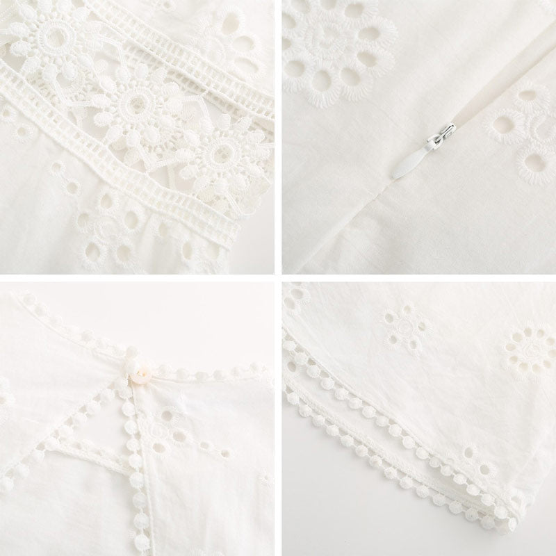 Women's Eyelet Dress - A-Line Silhouette - Short Bell Sleeves - Fitted Bodice by Lumina Vancouver