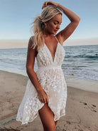 Women's Spaghetti Strap Dress - Deep V-Neck - Floral Embroidery - A-Line Silhouette by Lumina Vancouver