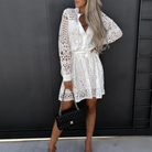 Women's Lace Dress - Knee-Length - Long Sleeve - Button-Up Shirt Style - Belted Waist by Lumina Vancouver