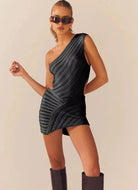 Women's One-Shoulder Mini Dress - Fitted Silhouette - Textured Knit Design by Lumina Vancouver