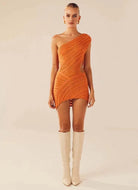 Women's One-Shoulder Mini Dress - Fitted Silhouette - Textured Knit Design by Lumina Vancouver