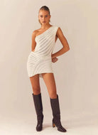 Women's One-Shoulder Mini Dress - Fitted Silhouette - Textured Knit Design by Lumina Vancouver