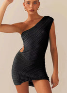 Women's One-Shoulder Mini Dress - Fitted Silhouette - Textured Knit Design by Lumina Vancouver